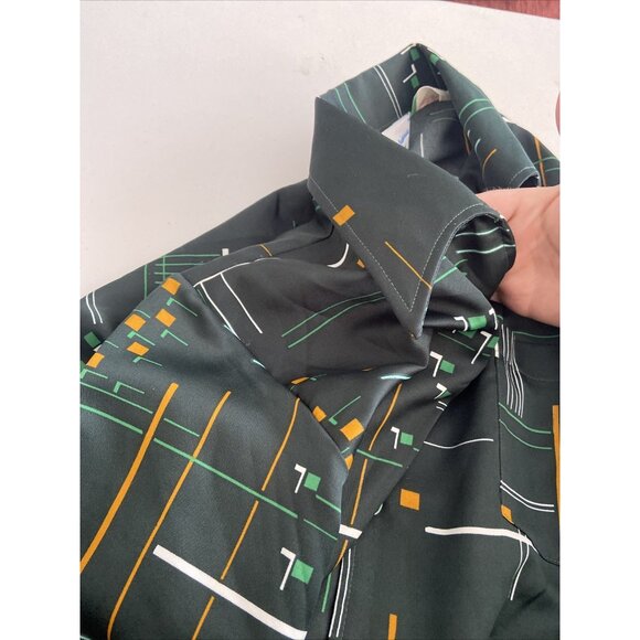 Vintage Charisma Townline 70s Disco Men M Green Groovy Button Shirt - Picture 5 of 7